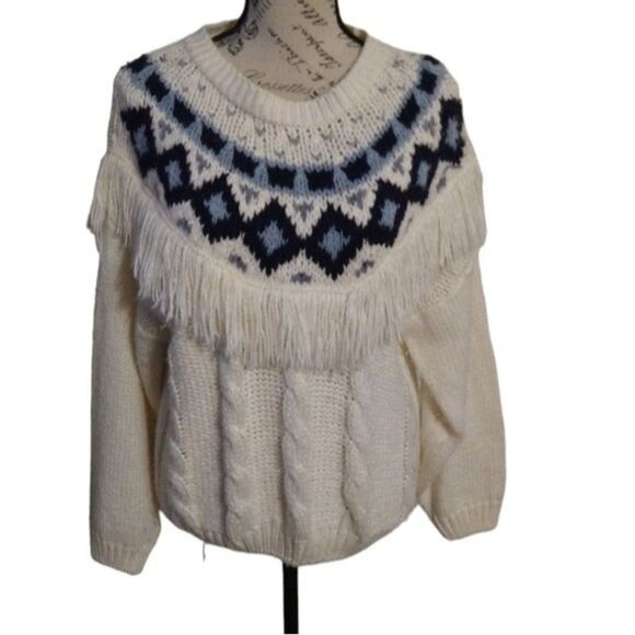 Huntington ridge hand knitted fringed sweater medium Boho - Picture 1 of 7